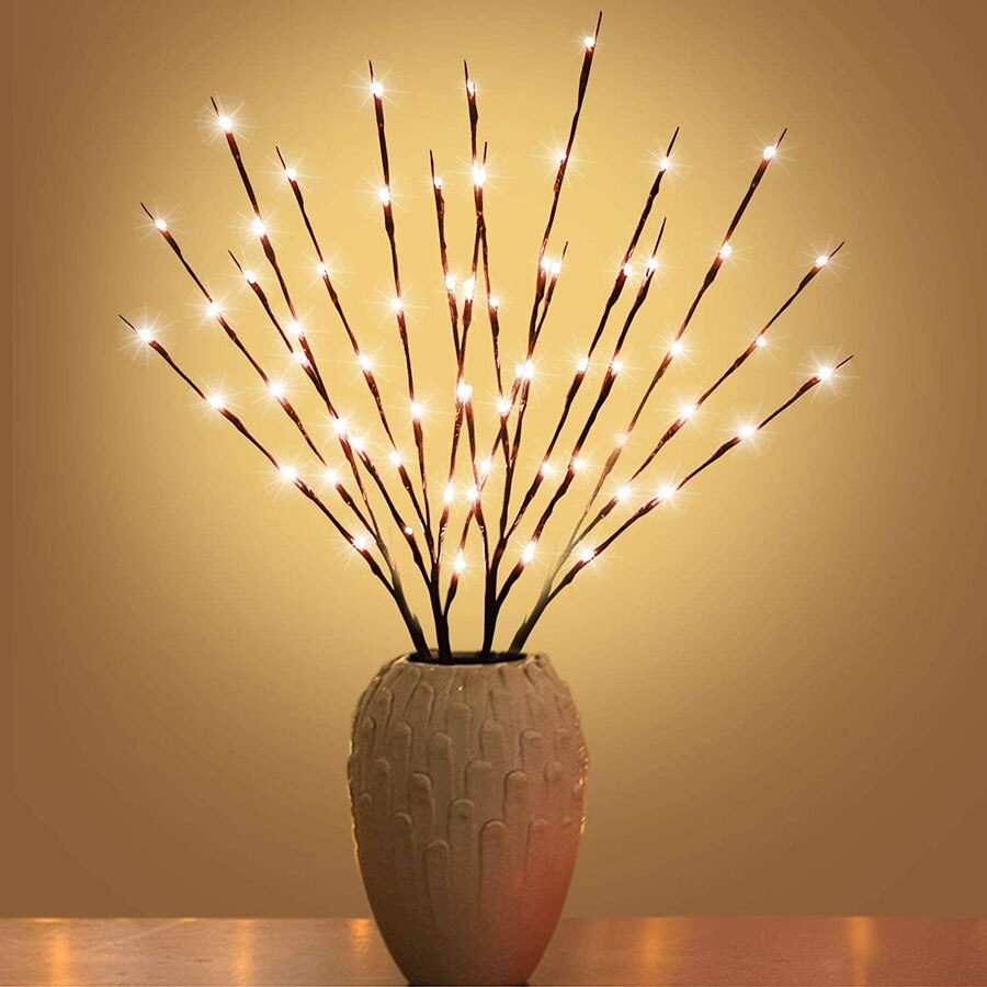 20 led oplyste pilegren lys batteridrevet oplyst gren vase filler piletræ kunstig kvist lys til soveværelse