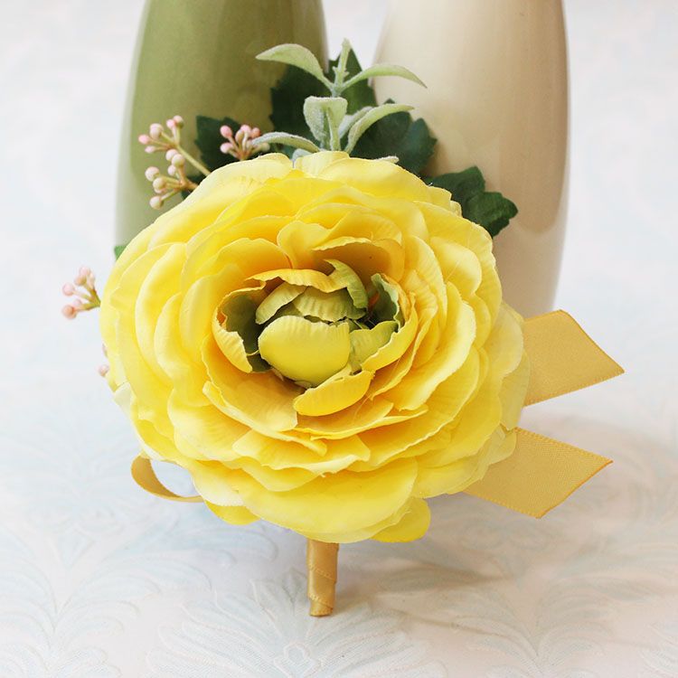 Bright Yellow Wedding Flowers Forset Fairy Bridesmaid Wrist Corsage Outstanding Groomman Boutonniere ZHF06: Style C Boutonniere