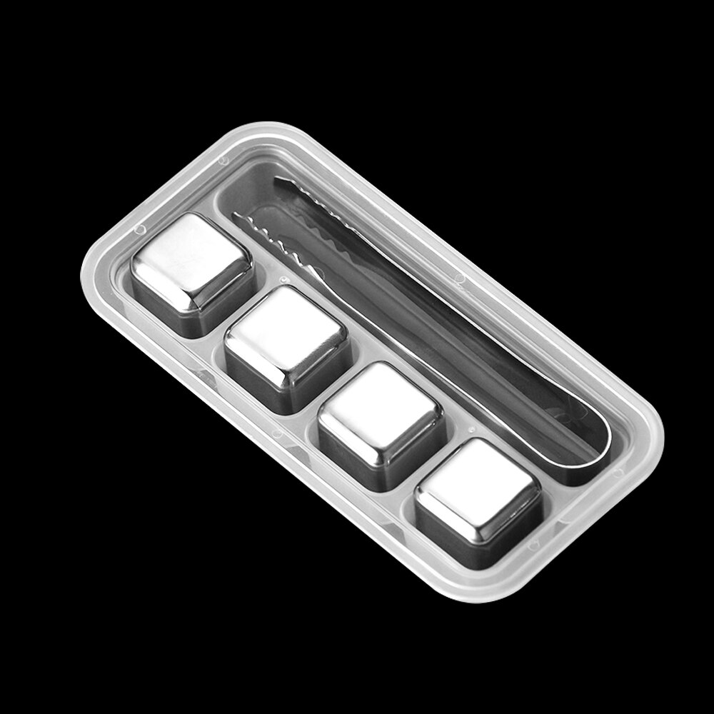 8PCS/set Stainless Steel Ice Cubes Reusable Chilling Stones Whiskey Wine Cooler Stones Chiller Ice Mold Cube Maker Silicone: 4 ice cube