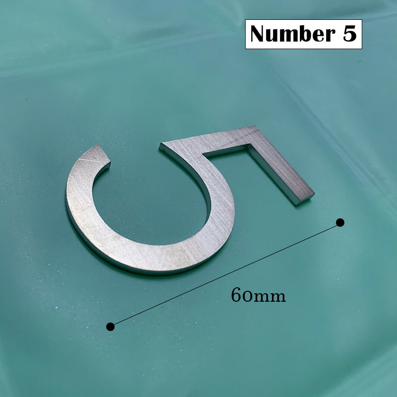 60mm Stainless Steel Self Adhesive House Number Sticker Metal Doorplate Home Door Plaque Numbers Sign For Mailbox Street Numbers: Brown