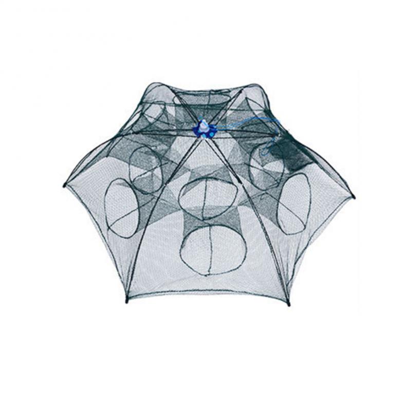 Automatic Folding Fishing Net Prawn Cage Nylon Crab Net Thick Umbrella Frame Portable Shrimp Cage With Bait Bag Fishing Tool: Blue