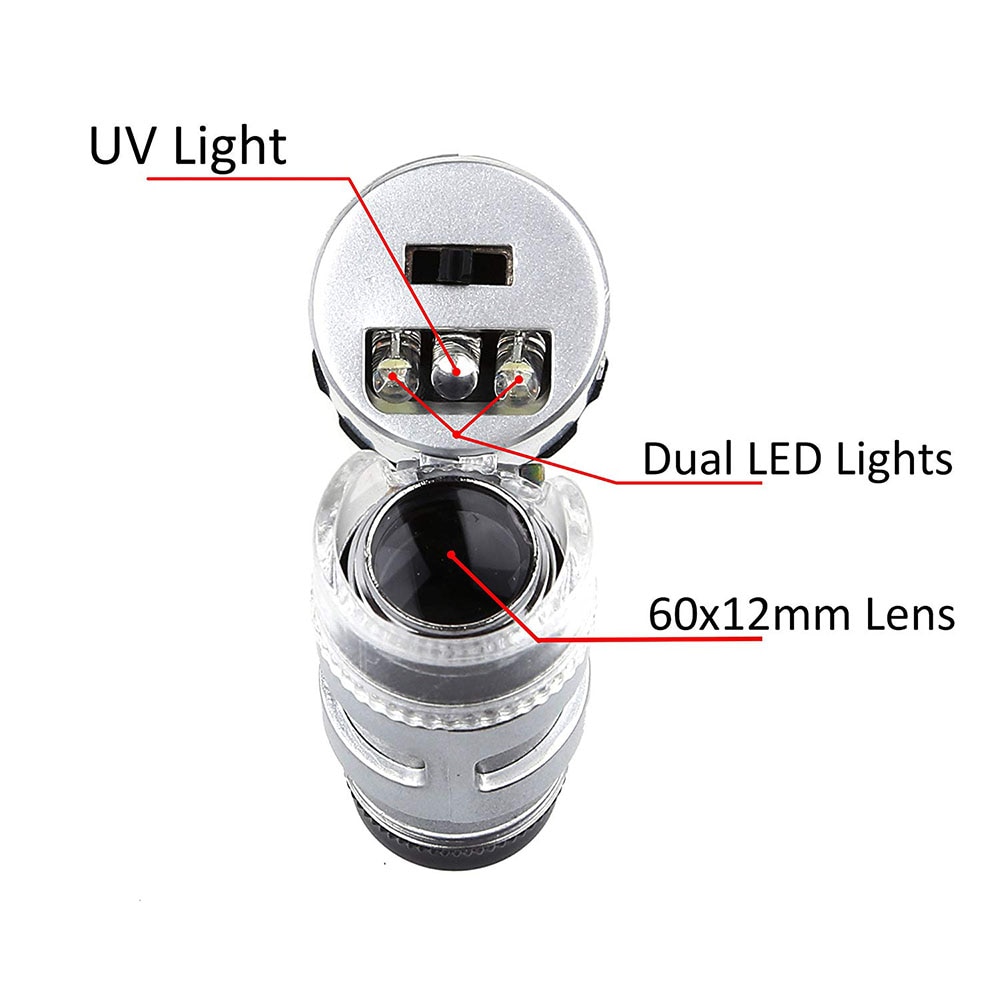 60X Mini Microscoop Juwelier Loep Lens Verlicht Vergrootglas Glas 3 LED Met UV Licht Lens Loupe