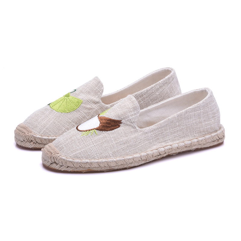 Timetang dame espadriller flade sko kvinder afslappet espadrille sommer loafers broderede komfortable sko piger hjem kvinder flad: Beige / 6