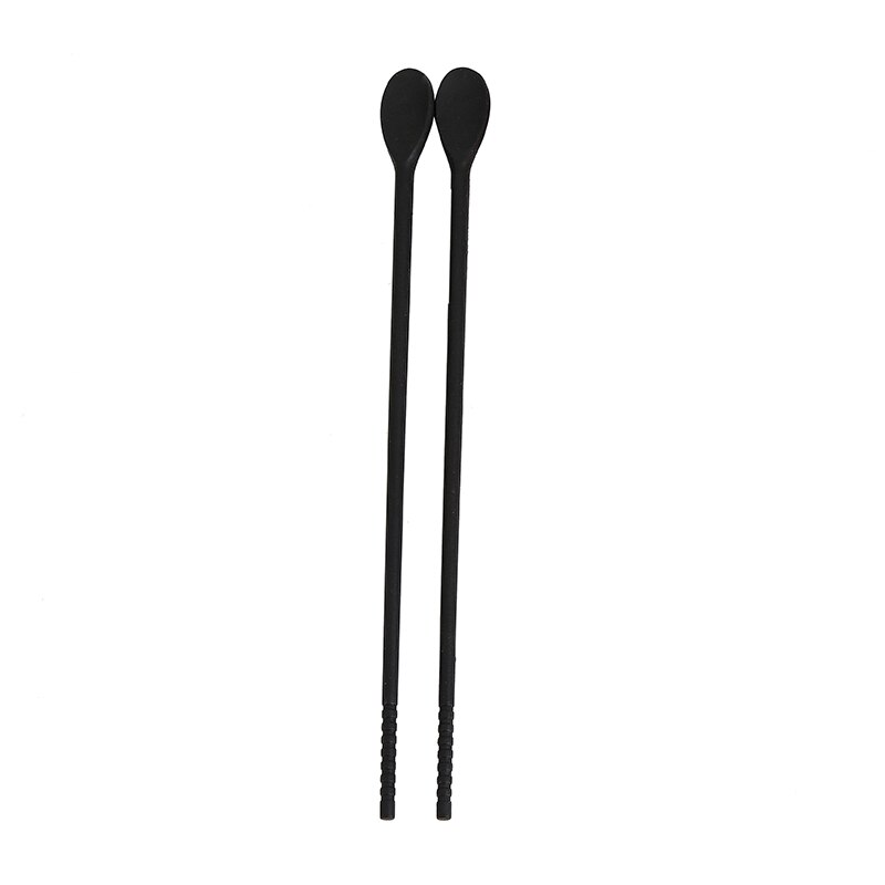Palillos chinos de silicona de doble uso, cuchara mezcladora para cócteles, palillo japonés para comer comida de China, vajilla de mesa para el hogar y la cocina: black