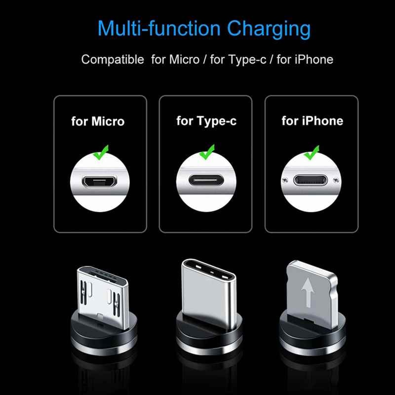 1m LED Magnetic USB Cable For iPhone Type C Magnet Charger Data Charging Charge Micro USB Cable For Android Mobile Phone Cables