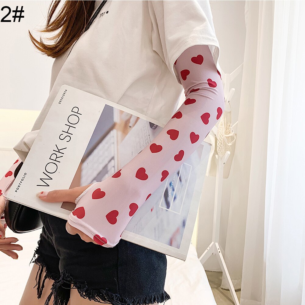 2pcs Summer Arm Sleeves for Women Printed Arm Compression Sleeves Armwarmer Outdoor Sun Block Fingerless Gloves Arm Sleeves