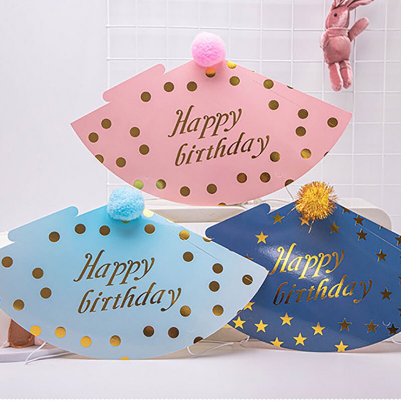10 stücke Glücklich Geburtstag Hüte Polka Punkt Filz Pompoms Papier Kegel Kappen Baby Dusche Erwachsene freundlicher Geburtstag Party Dekoration Supplie