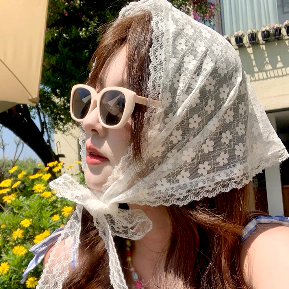 pañuelo para el pelo de encaje Floral tejido blanco o rosa, pañuelo triangular Retro para mujer, sombrero, foto de viaje, diadema, accesorios para el cabello: Negro