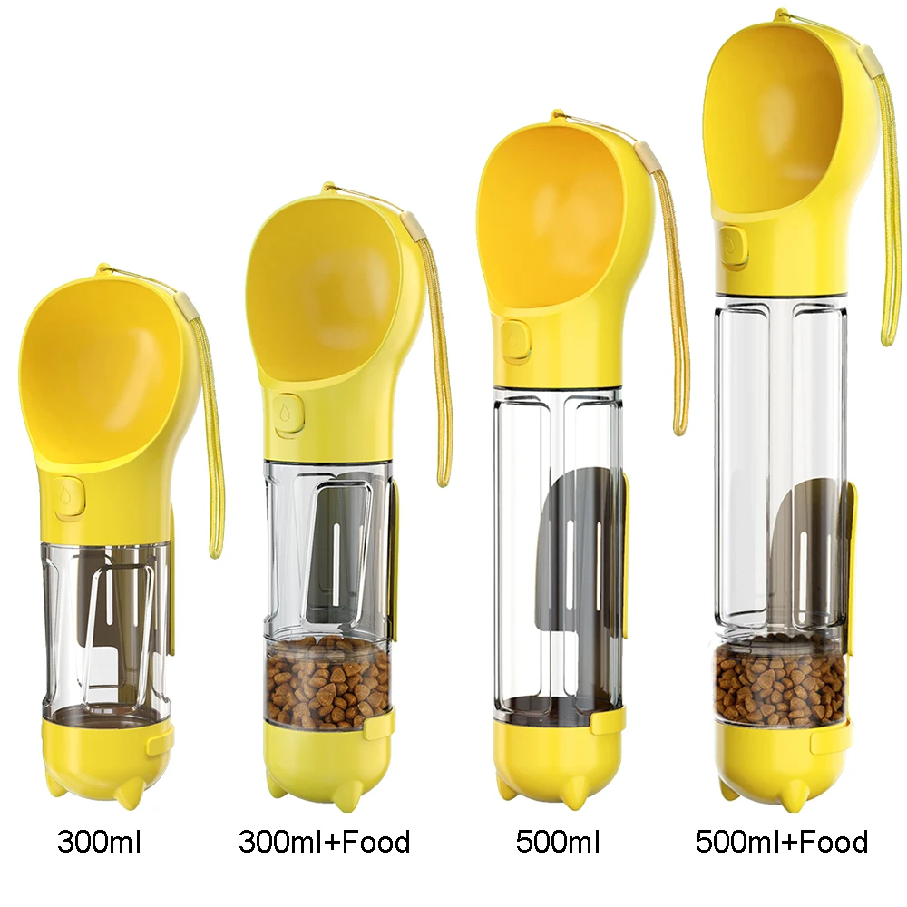 Botella de agua portátil para gatos y perros, alimentador de alimentos, bebedero, dispensador de caca 3 en 1, prueba de fugas,: M / Verde