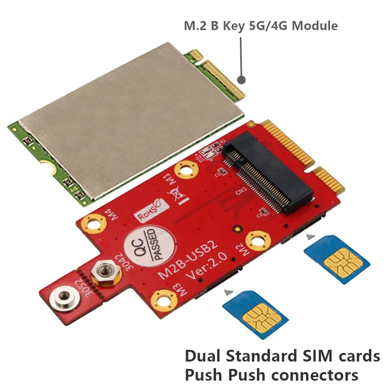 M.2 Key B to Mini PCI-E Adapter with Dual NANO SIM Card Slot for 3G/4G/5G Module