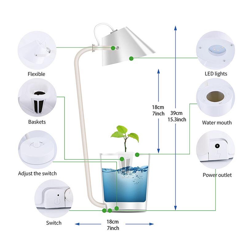 Soilless dyrkning smart urtehave sæt led vokse lys bordlampe haveplanter blomst hydroponics system vokse teltkasse