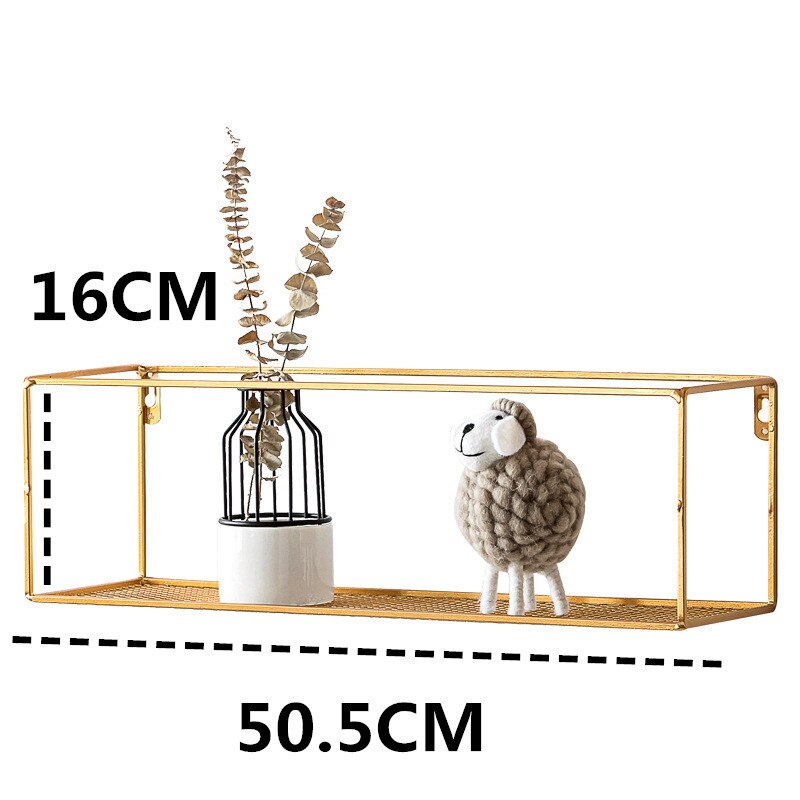 Estantes de hierro dorado para pared, manualidades de decoración de escritorio creativas de Metal, soportes de almacenamiento, organización de estantería flotante colgante para el hogar
