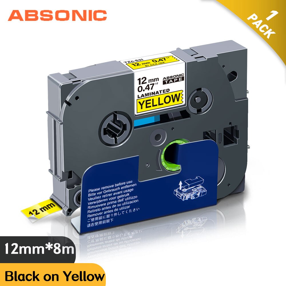 Absonic 12 millimetri Nastri di Etichette Nero su Giallo TZe-631 TZ-631 Compatibile per il Fratello p tocco PT200 1000 D210 H110 E110 stampante di etichette