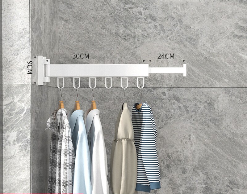 Vouwen Kleding Rek Muurbevestiging Verdikte Aluminium Kleding Organizer Thuis Intrekbare Indoor Balkon Doek Drogen Hanger: white 30CM