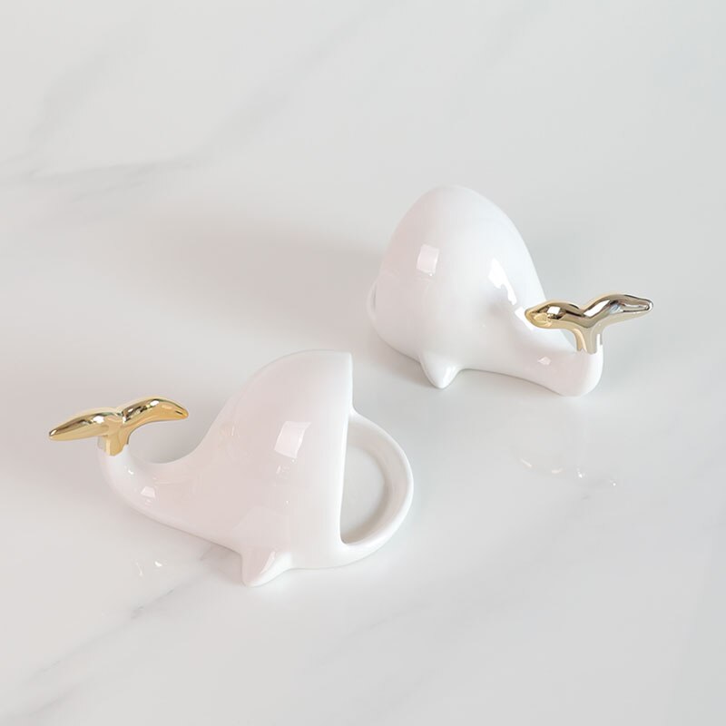 Goud wit keramiek kleine walvis sieraden beugel ring ketting oorbellen opberglade zeepkist lade