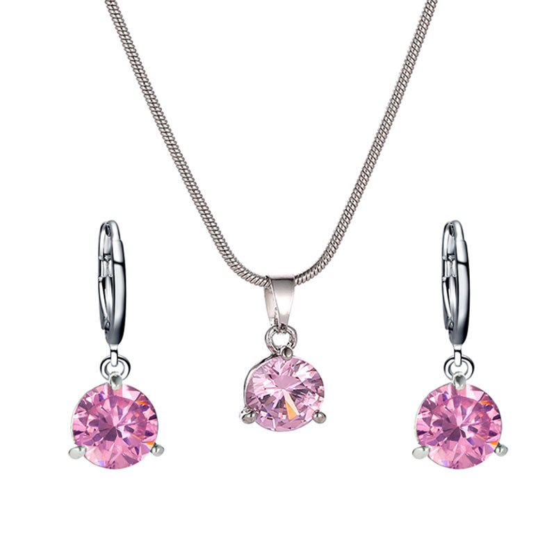 temperament sieraden ketting/oorbellen tweedelige ronde multicolor crystal hanger set: pink