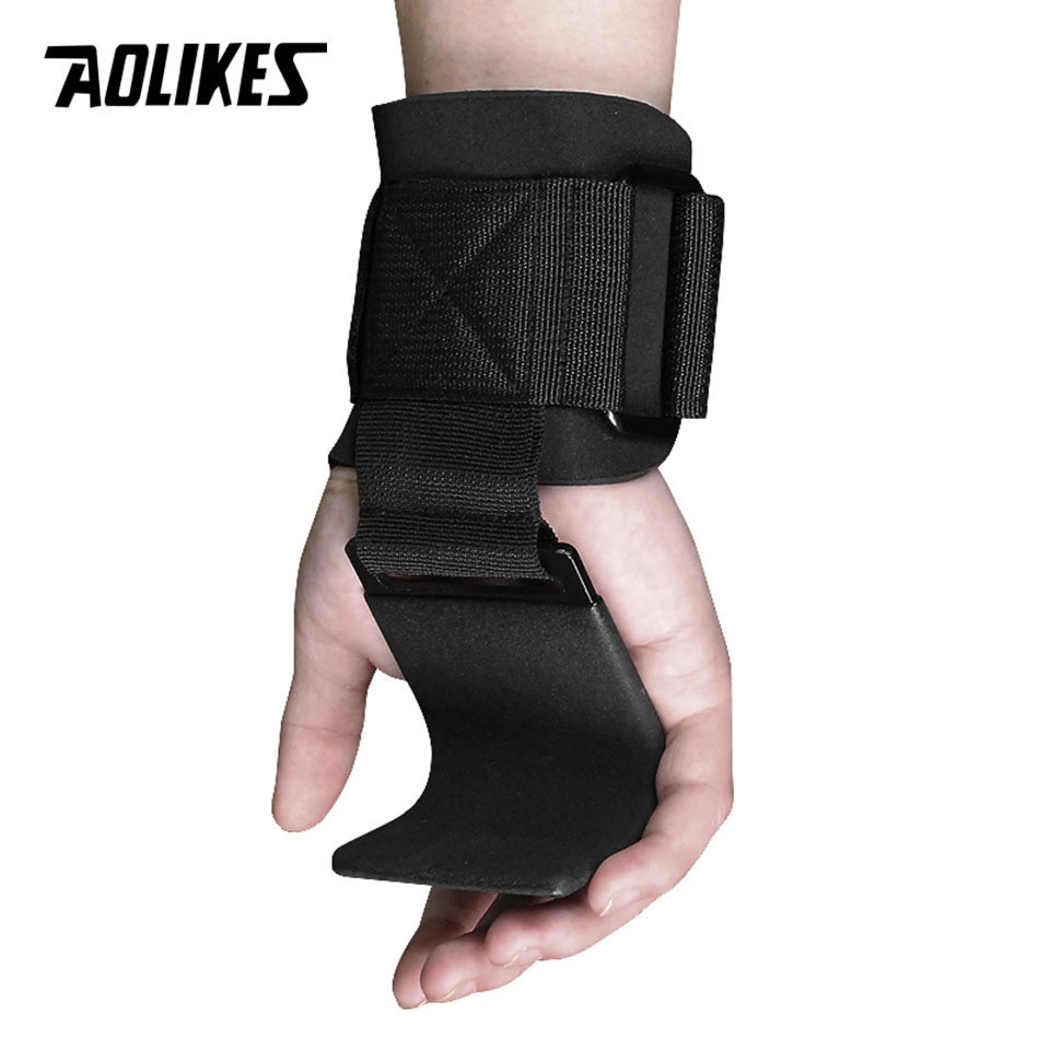 AOLIKES-gancho de acero para levantamiento de pesas, gancho de soporte de muñeca, antideslizante, para gimnasio, hebilla de entrenamiento de fuerza, 1 par