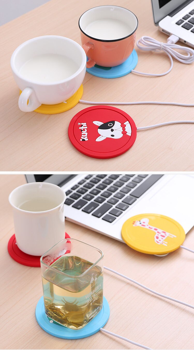 Estera para taza de calor con dibujos USB, calentador de bebidas, posavasos, calentador de café, té, mantener el calor