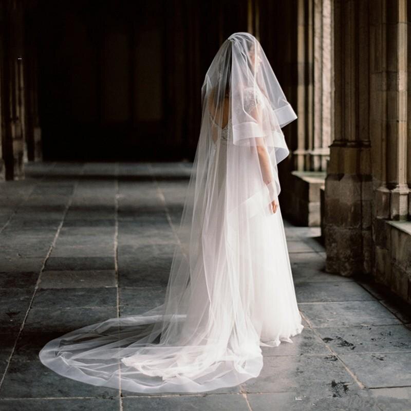 White Ivory One Layer Wedding Veil Bridal Veils wedding Appliqued Cathedral Wedding Veil Veu De Noiva