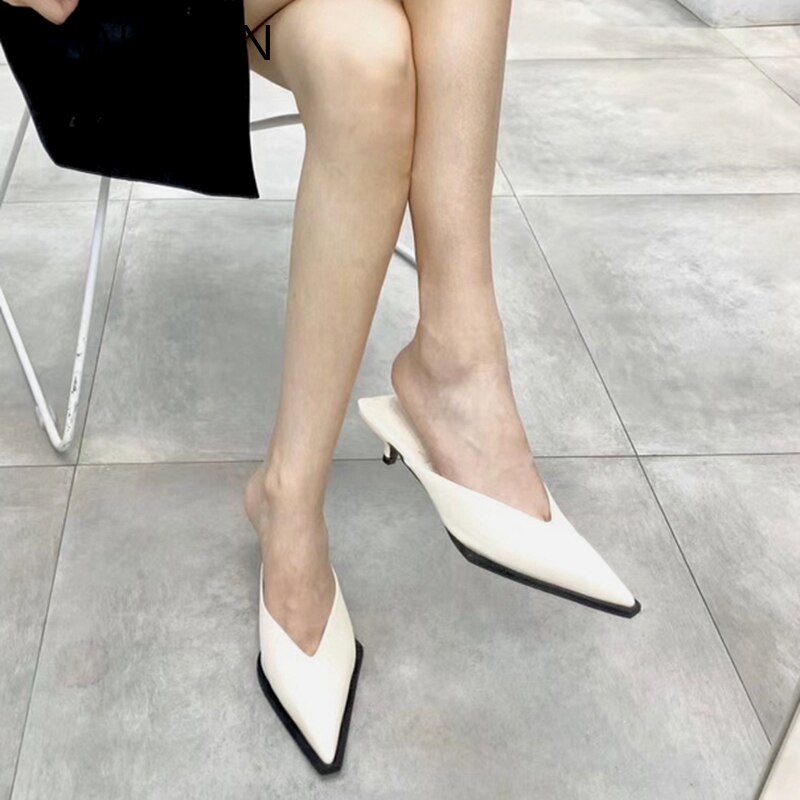 Suojialun lente dames muiltjes dunne lage hak dames pantoffels slip op puntige neus ondiepe sandaal casual slides