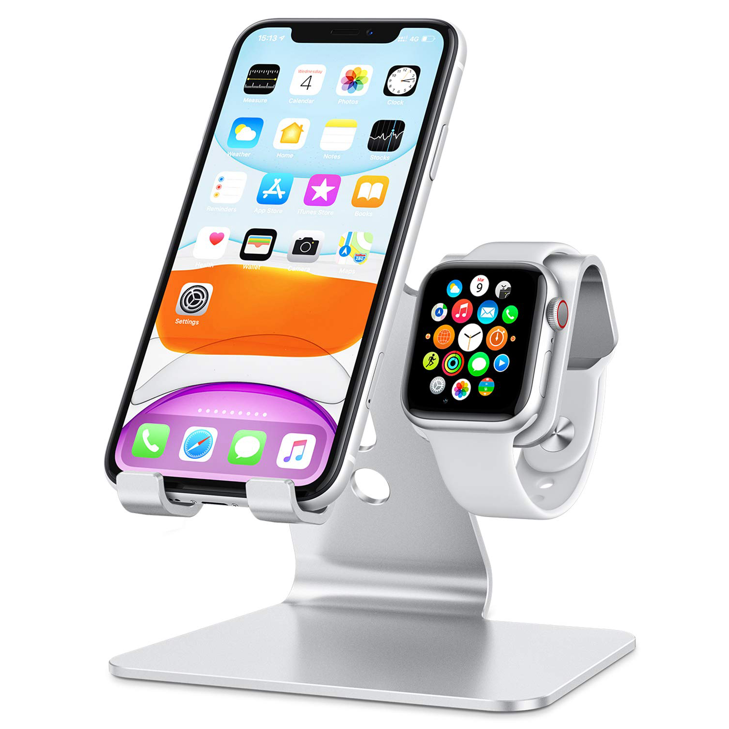 Stativ för apple watch  - 2 in 1 universellt skrivbordsställ för iphone 15 14 13 12 11 alla serier och apple watch-serien: Rosa