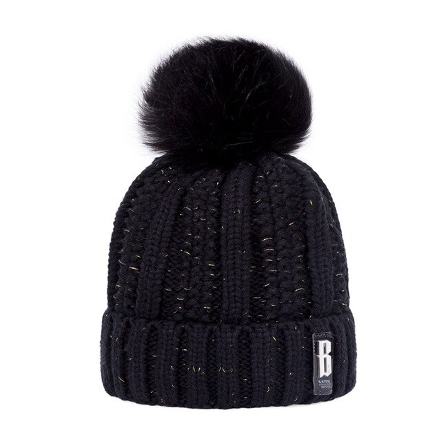 Wintermuts dames gebreid plus fluwelen winter warme muts dames effen kleur pompon muts meisjes kleding accessoires: 10
