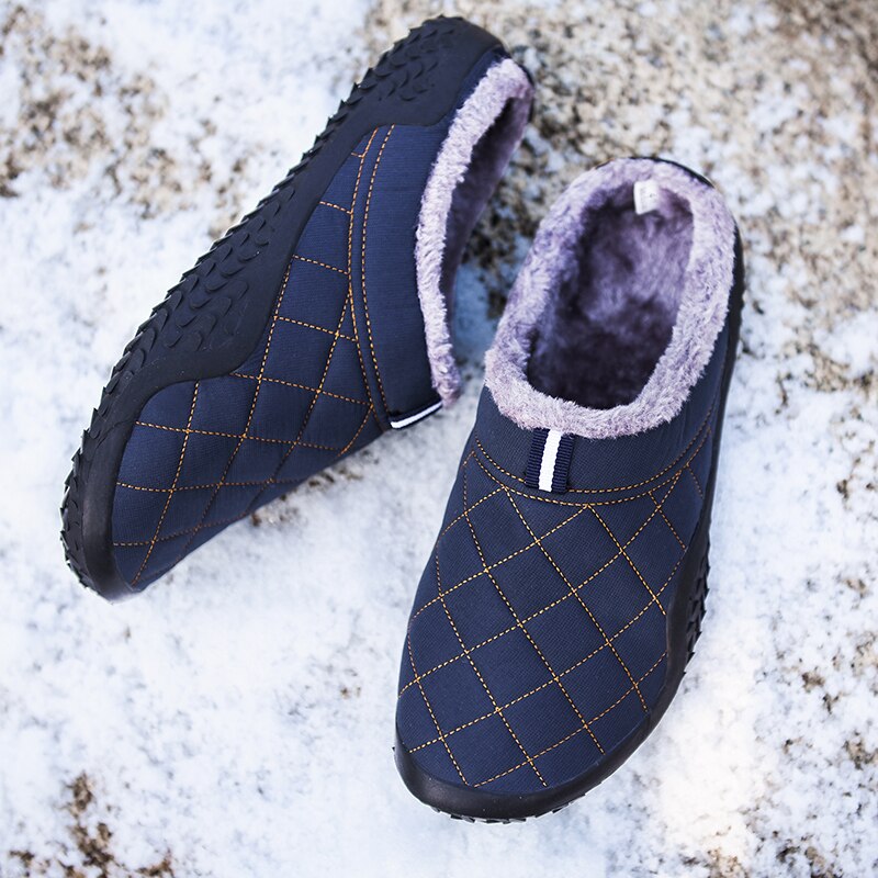 Valstone Man Cotton Slippers Winter Outdoor Warm Shoes Home Plush Lining Mules Breathable Light Casual Non-slip Footwear