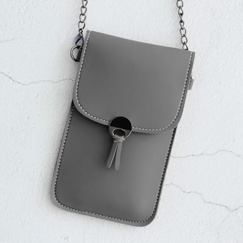 Touch Screen Transparent Cell Phone Purse Women Girls Small Leather Cross Body Handbag Mini Shoulder Bag Card Coin Wallet: Deep Gray