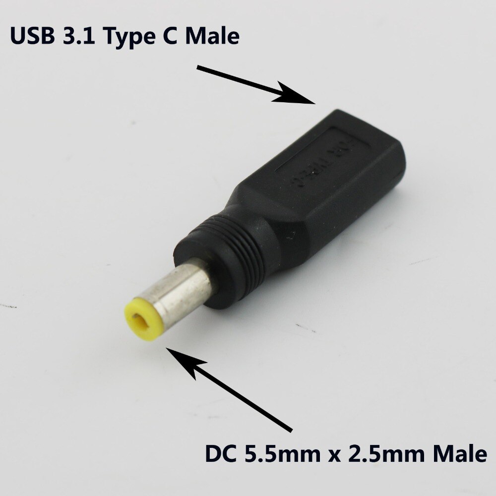 1pc 5.5mm x 2.5mm hann til usb 3.1 type c usb-c hunn likestrømadapteradapterkontakt