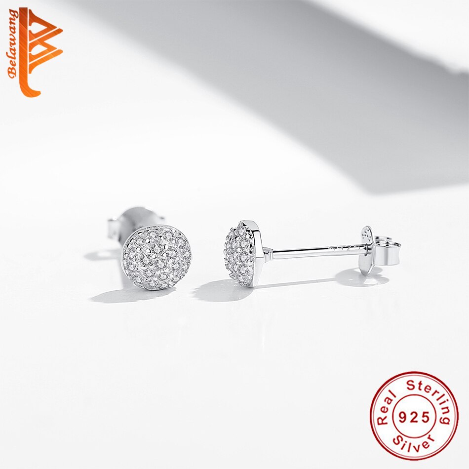 BELAWANG 925 Sterling Silber CZ Kristall Einfache Zucht Ohrringe Schmuck für Frauen Kreis Runde Silber Ohrringe Schmuck Schmuckstück