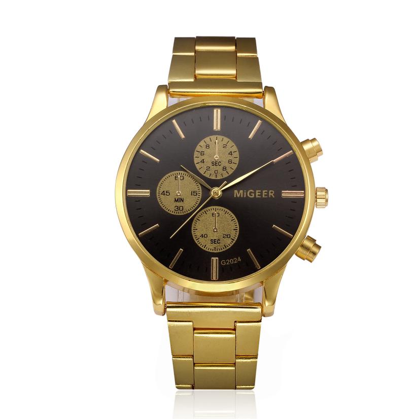 Golden Klok Mannen horloge Rvs Quartz horloges Polshorloge Gouden horloge mannen relojes hombre # D