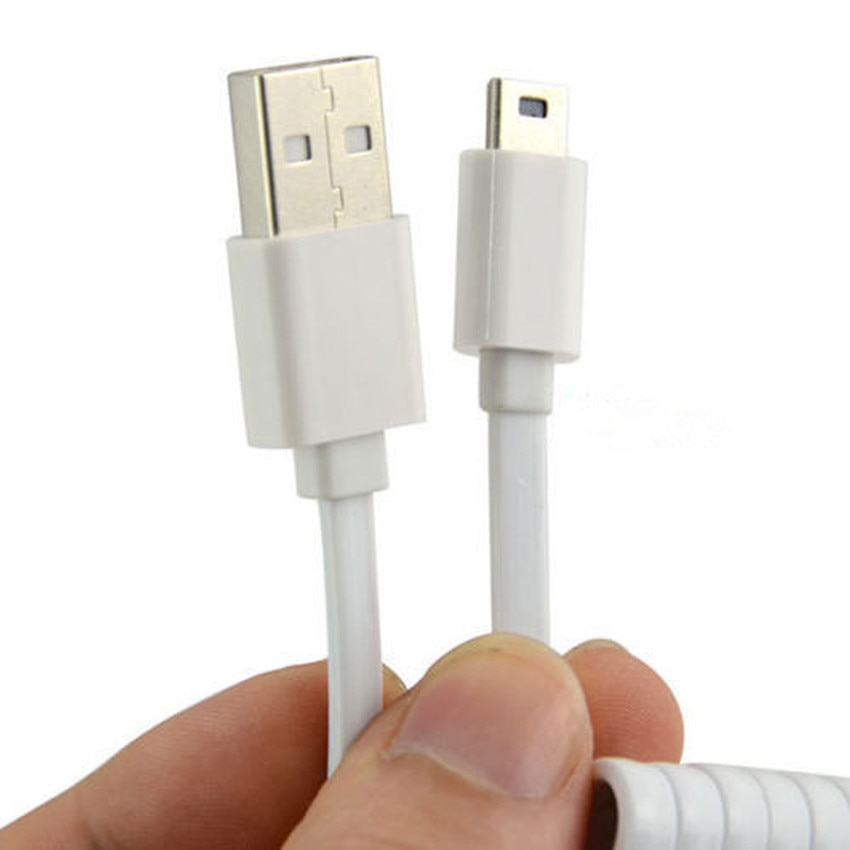 10ft/3m flat spiral coiled usb 2.0 to mini usb data sync &amp; ladekabel hvit farge