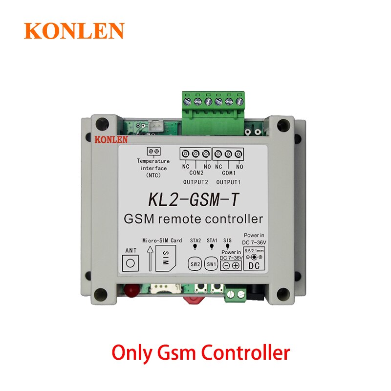 KONLEN-controlador de relé GSM de 2 vías, Sensor de temperatura de llamada SMS, Control remoto, automatización inteligente del hogar, interruptor SIM, abridor de puerta de garaje: Only controller