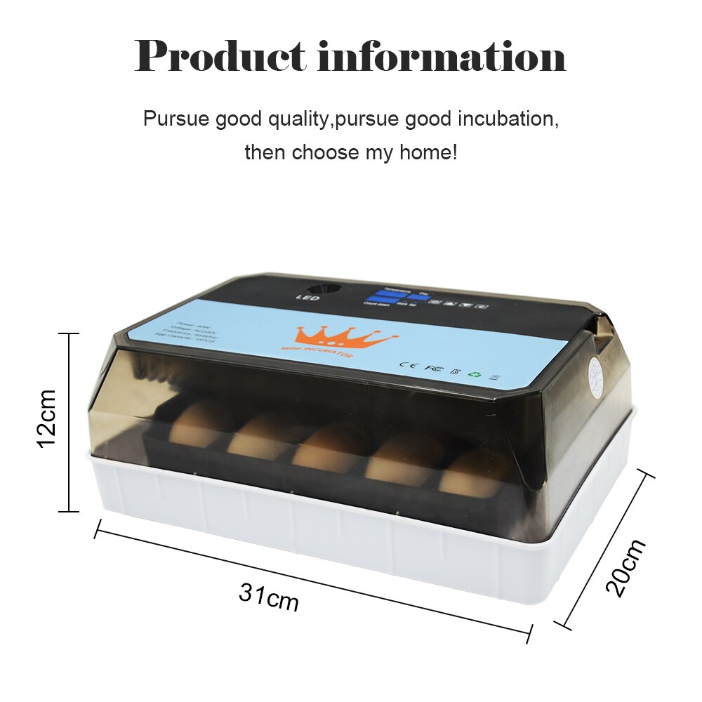 Newest Farm 15Eggs Incubator Multifunctional Automatic Digital Incubator with Temperature Humidity Sensors for