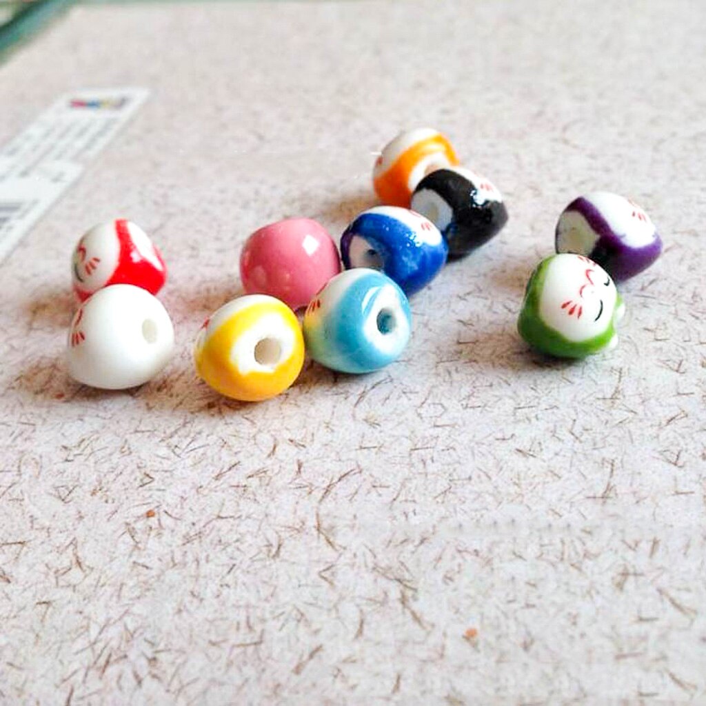 Cuentas de gato de la suerte para pulsera, Material de joyería hecho a mano, accesorios de cerámica pintados a mano, , número 9, 10 Uds., TMT07
