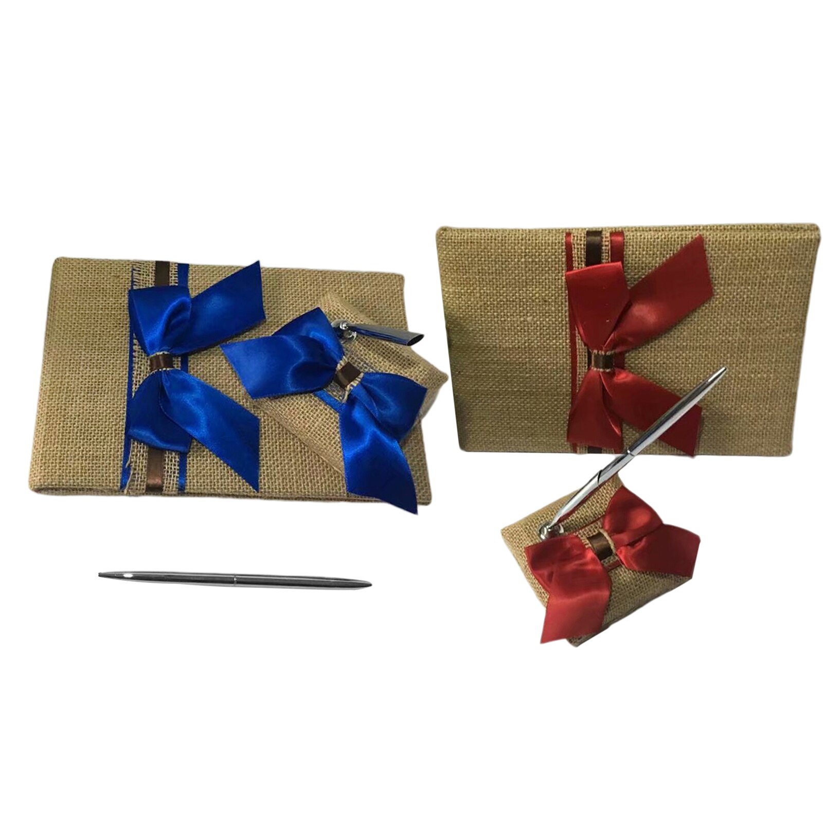 Rustic Chic Hessian Skirt Wedding Guest Book Pen Stand Set Satin Bowknot
