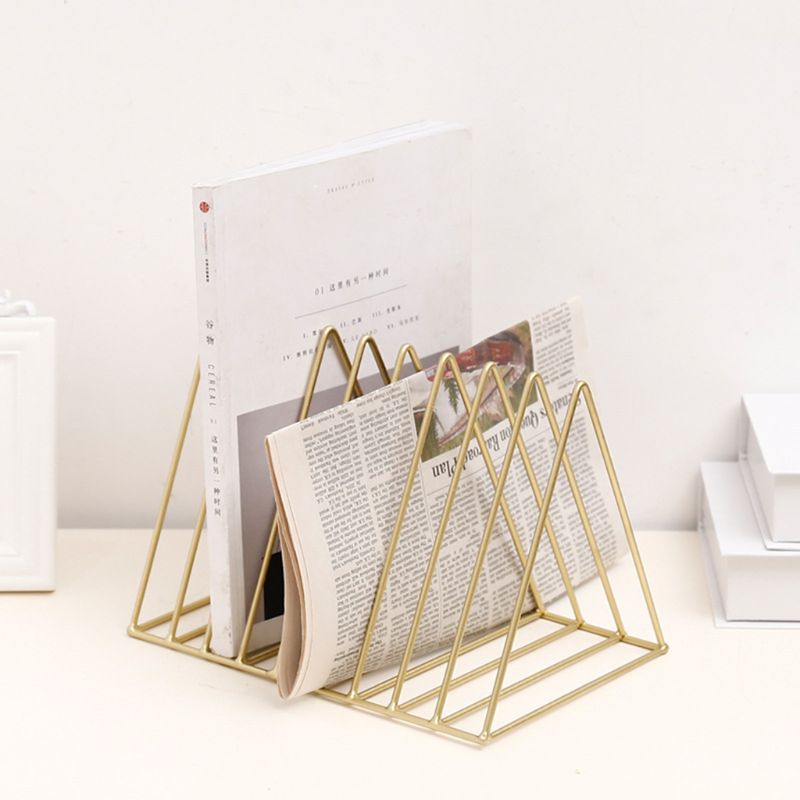 Estante para discos de hierro LP, soporte triangular para libros, organizador de almacenamiento de discos de escritorio