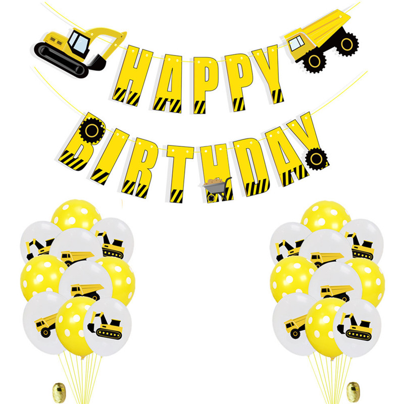 Tegneserie hat konstruktion køretøj gravemaskine tema ballon konfetti ballon ingeniørkøretøjer fødselsdagsfest forsyninger hat: 3