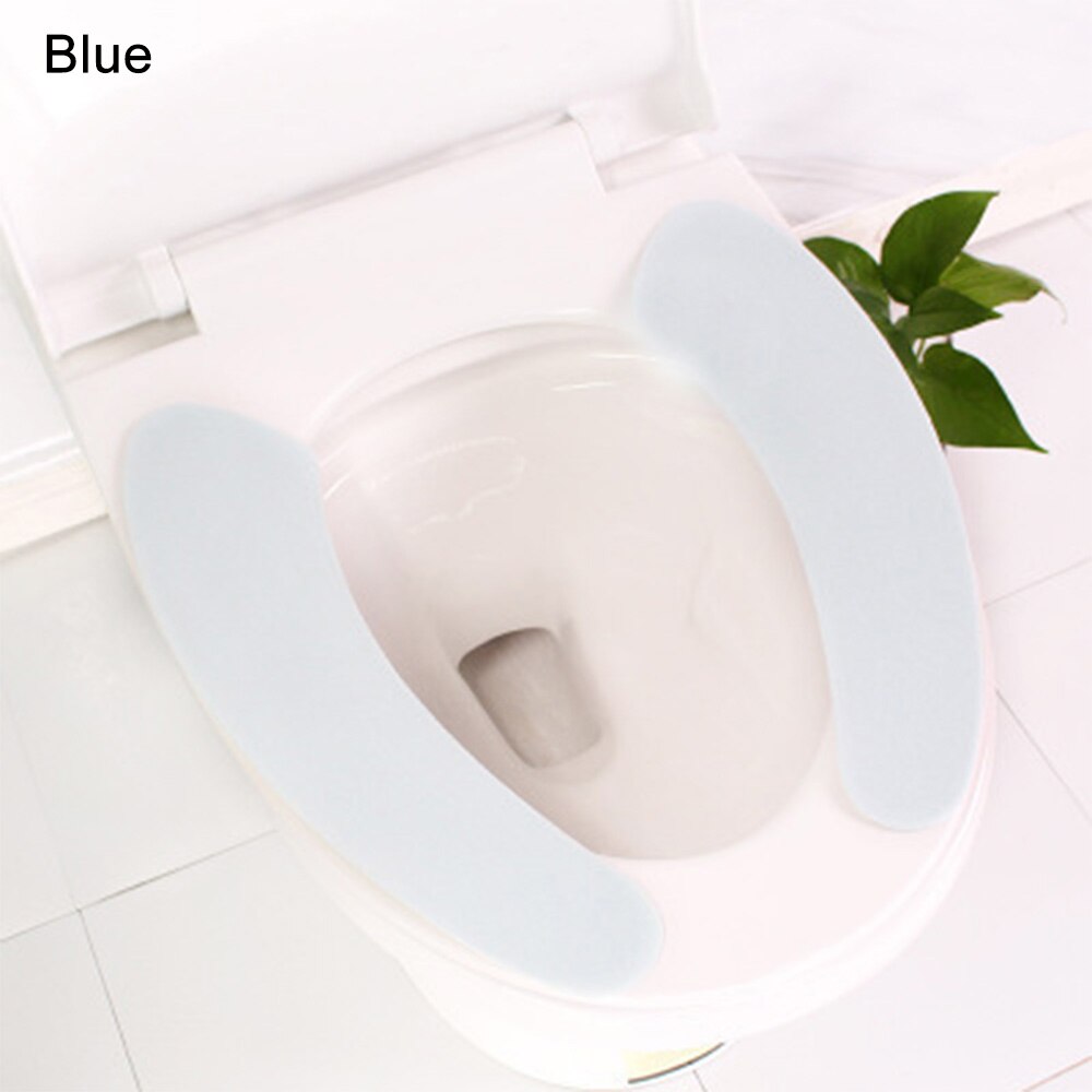 1 par suave portátil lavable de baño de felpa asiento de inodoro relleno salud pegajoso hogar estera de fibra química asiento cubierta: Blue