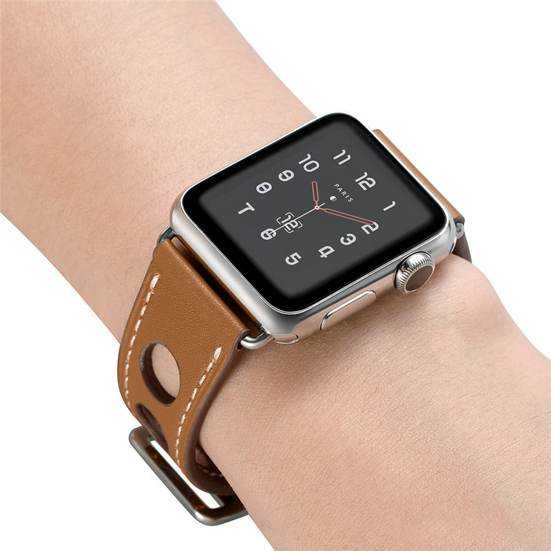 Pulsera de cuero con agujero hueco a la para Apple Watch, correa de 38 40 41mm 42 44 45mm, correa de reloj iWatch Series 3 4 5 6 7 SE
