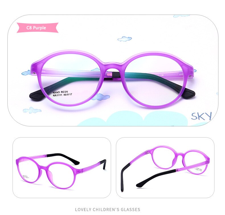 TR90 Silicone Flexible Kids Eyeglasses Frames Boy Girl Cute Optical Myopia Clear Brand Children Glasses Frame Matte Spectacle: C8 Purple