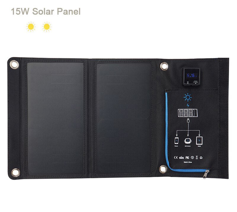 Solar Charger Usb 5V Opvouwbare Portable Solar Telefoon Oplader Met Sunpower Zonnepaneel 5V Snel Opladen Voor Smartphone: 15W