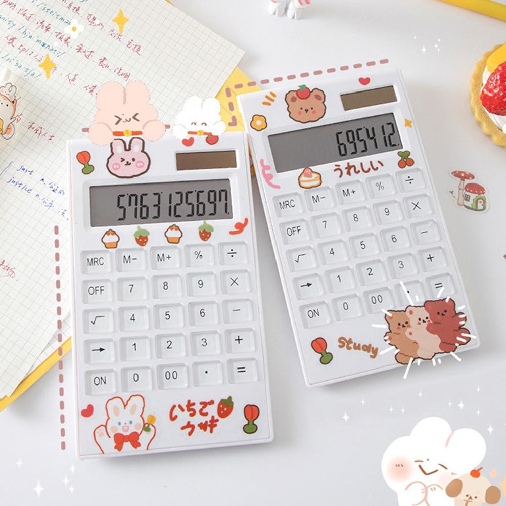 White Crystal Portable Small Solar Calculator School Teacher Student Office Learning Aid