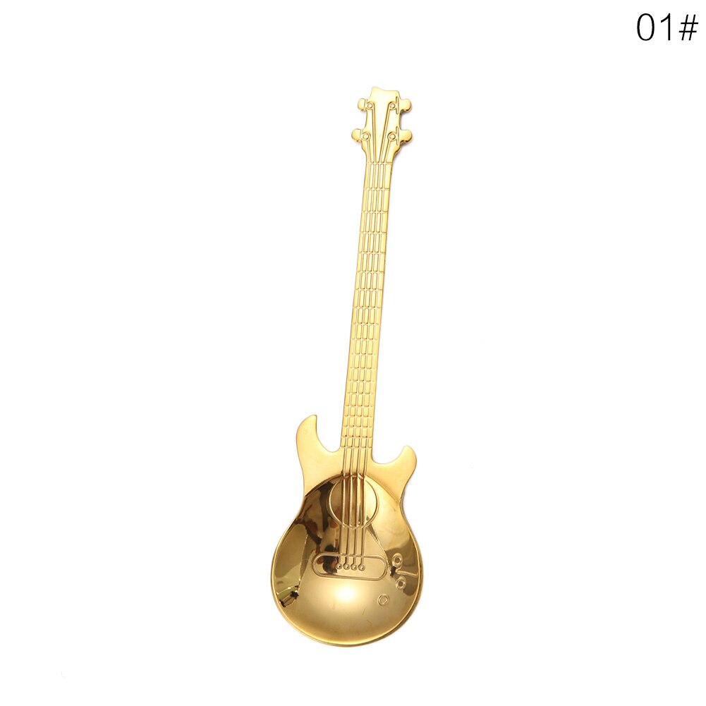 1 st färgglada rostfritt stål cool gitarr bordssked hem hållbar porslin bestick cocina accesorio teskedar: Guld-
