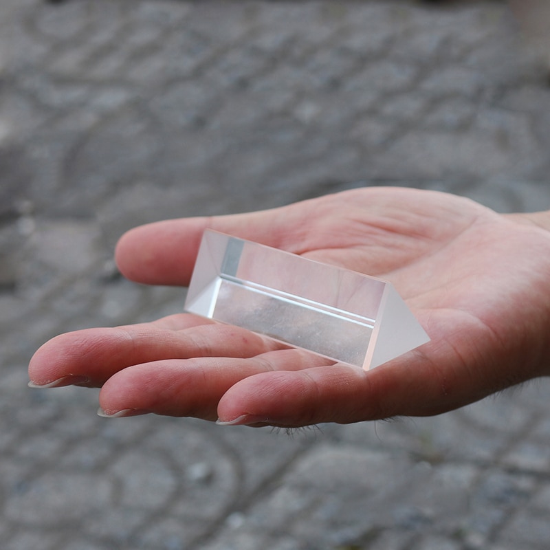 Potrójny trójkątny pryzmat tęczowe szkło optyczne robić nauczania fizyki nauka poszukiwacz refraktor spektrum światła 10x3cm z pudełkiem