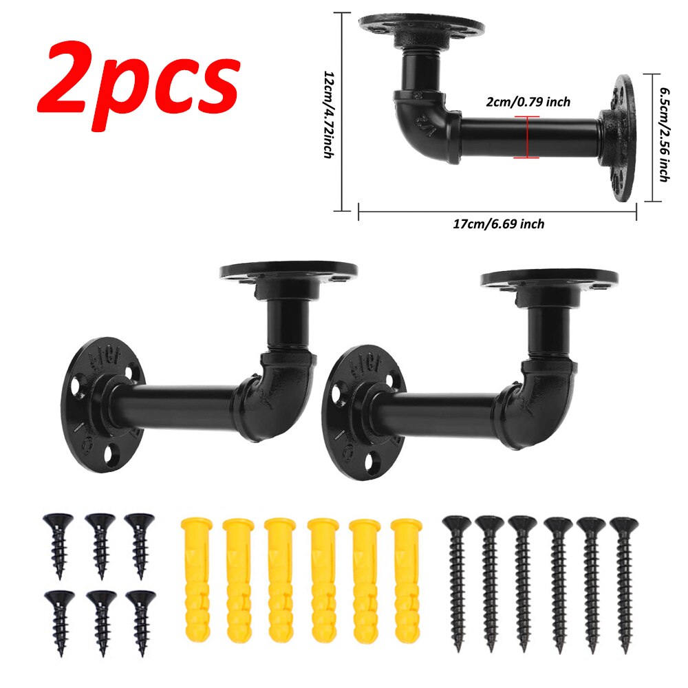 90 Graden Bocht Dubbele Flenzen Industriële Ijzeren Pijp Plank Beugels Rustieke Pijp Beugel Black Metal Wandmontage Vintage Meubels: 2pcs 12cm x 17cm