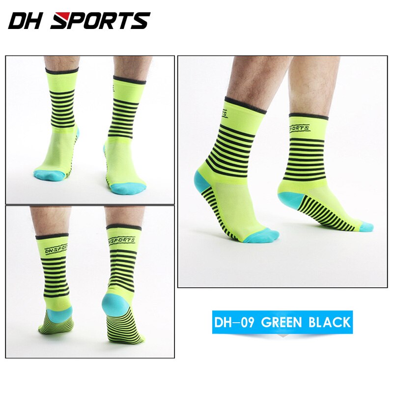 DH SPORT Professionele Fietsen sokken funky thermische sokken Knie-Hoge Sport Running winddicht Compressie racefiets Sokken: Black green blue