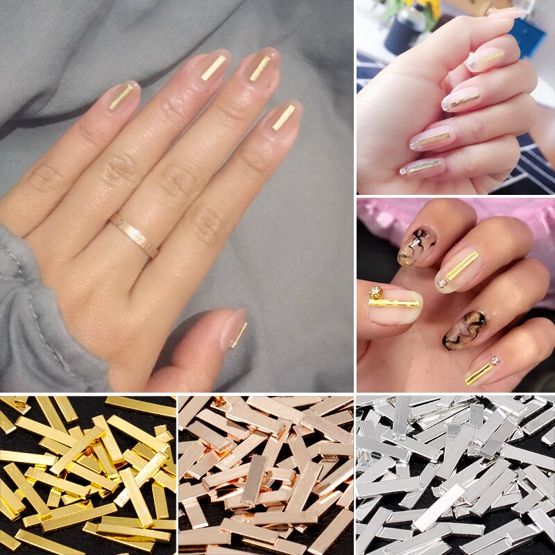 100 st/påse guldtacka silver svart 3d metall nageldekorationer legering berlocker för naglar tillbehör tillbehör verktyg 5 längder