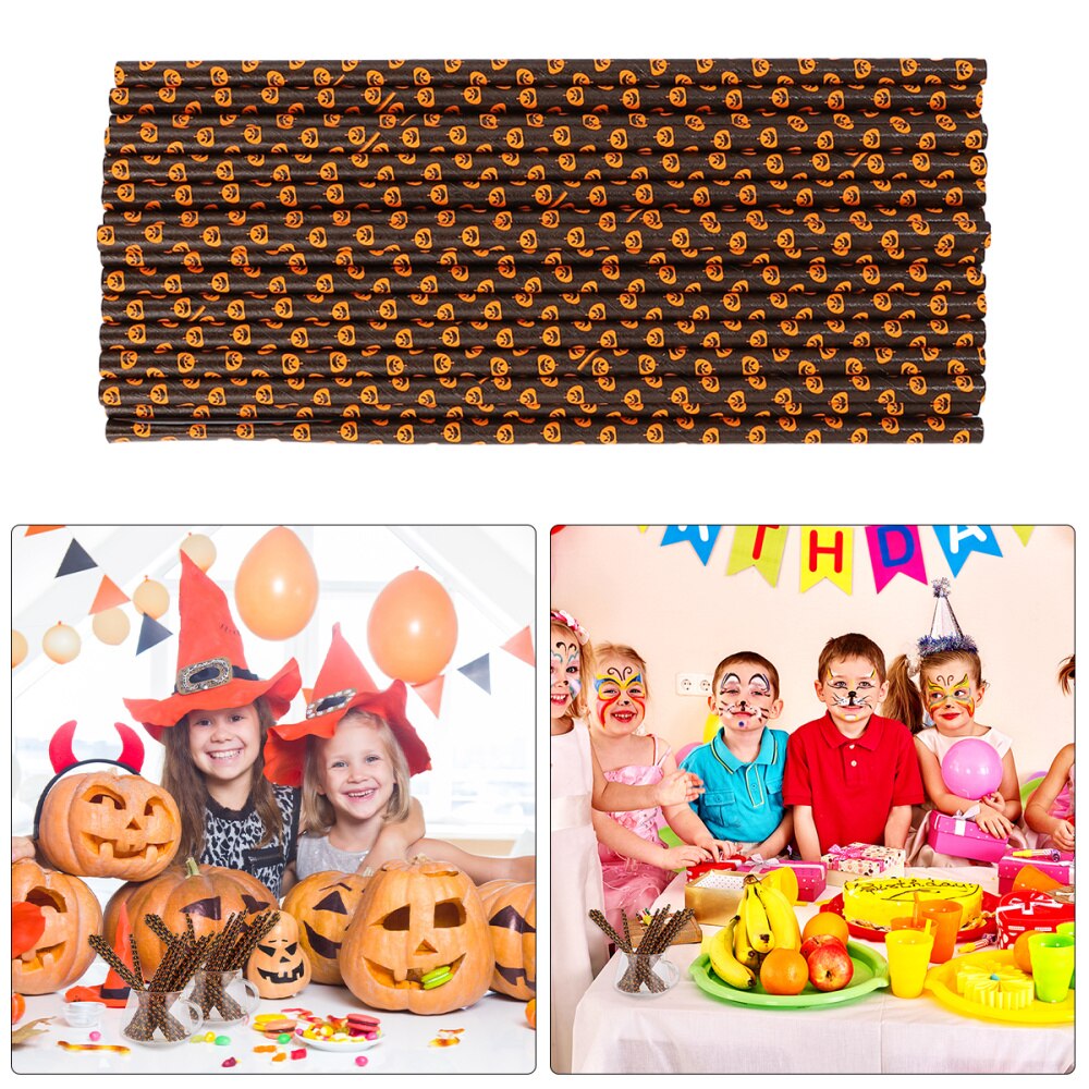 125 stuks wegwerpbare lichtgewicht drinkrietjes, papieren rietjes, feestbenodigdheden voor halloween