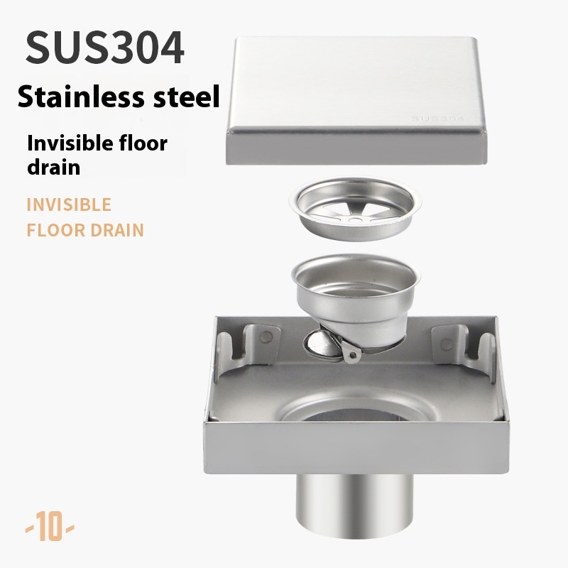 Siphon de sol invisible en acier inoxydable 304, drainage GNE, anti-odeur, noir, carré, salle de bain, toilette, salle de douche